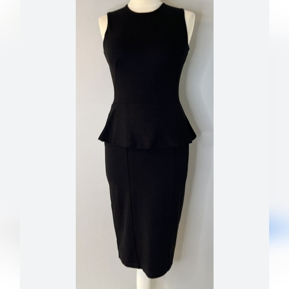 French Connection Sleeveless Black Sheath Peplum Midi Pencil Dress Size 8 LBD - Picture 7 of 9